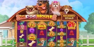View of The Dog House Megaways slot by Pragmatic Play, featuring sticky wilds in the bonus game with varying multipliers.